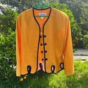 Vintage Women's Vibrant Yellow Blazer with Black Accents Palm Beach Vibes